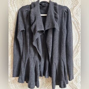BLOOMINGDALES CASHMERE womens XS Open Cardigan SWEATER Ruffle Waterfall Pleated